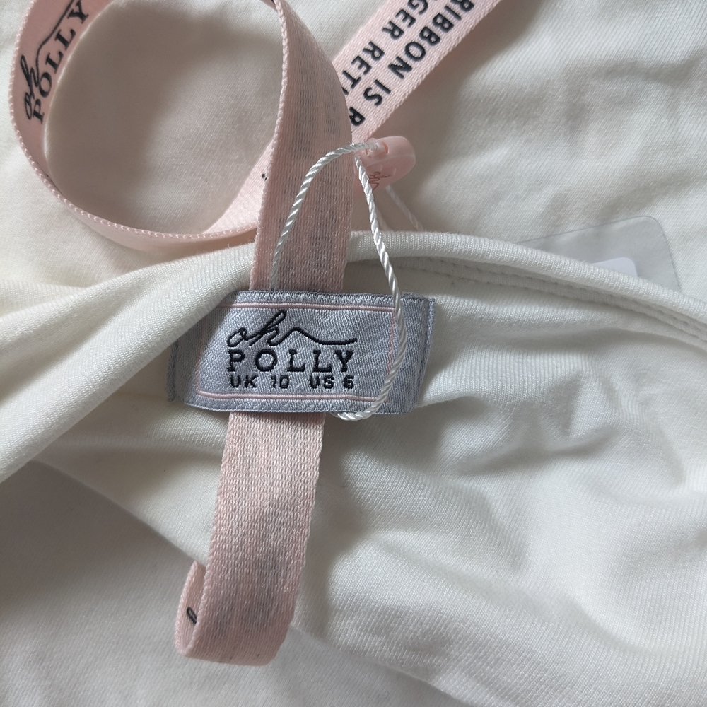 OH POLLY | SAYLOR Triangle Cup Spaghetti Strap Mini Dress in White - Picture 5 of 7